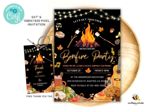 Editable Backyard Bonfire party invitation, Fall party text invitation, Fall event flyer, Fall festival invite, Bonfire invite 5x7'' Evite