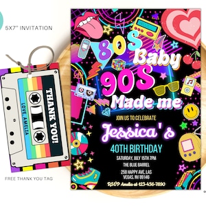 Editable 80S Baby 90s Made Me Birthday Party Invitation back to the 90s Neon party glow dance disco 2000s birthday 90s instant download 02