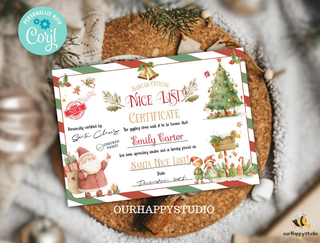 Editable Santa Claus Nice List Certificate Letter, North Pole Christmas ...