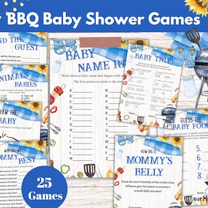 Bewerkbare BBQ babyshower Games-bundel, Baby-q babyshowerpakket, afdrukbare achtertuin BBQ babyshower jongen blauw, Babyque babyshowerspel BQ2