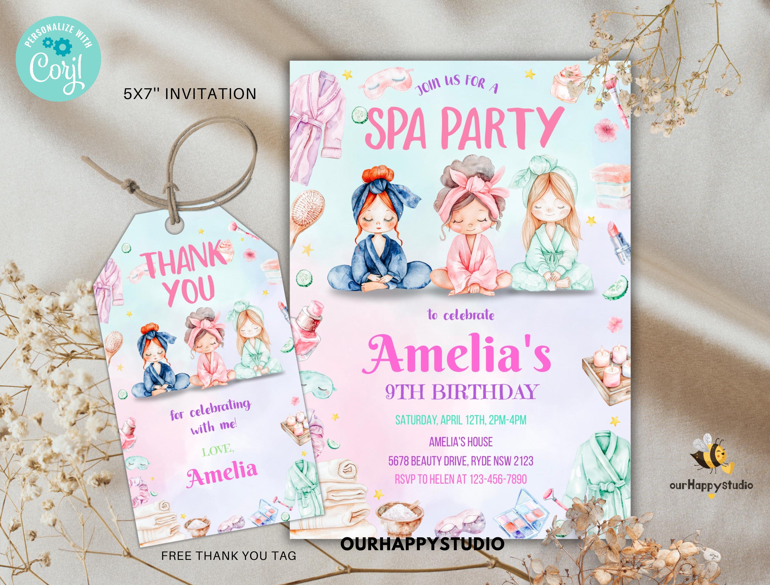 Editable Spa Party Invite Spa Birthday Invitation Spa Birthday Invite ...