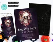Editable Halloween Party Invite invitation Halloween Adults Invitation Halloween black Costumes cocktails invite, Skull invitation HW01