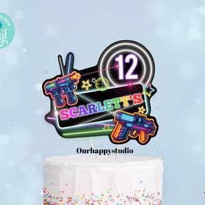 Editable Laser tag Girl Cake topper, Laser tag Party cake topper, Laser tag cake topper party Decor Digital Download 02