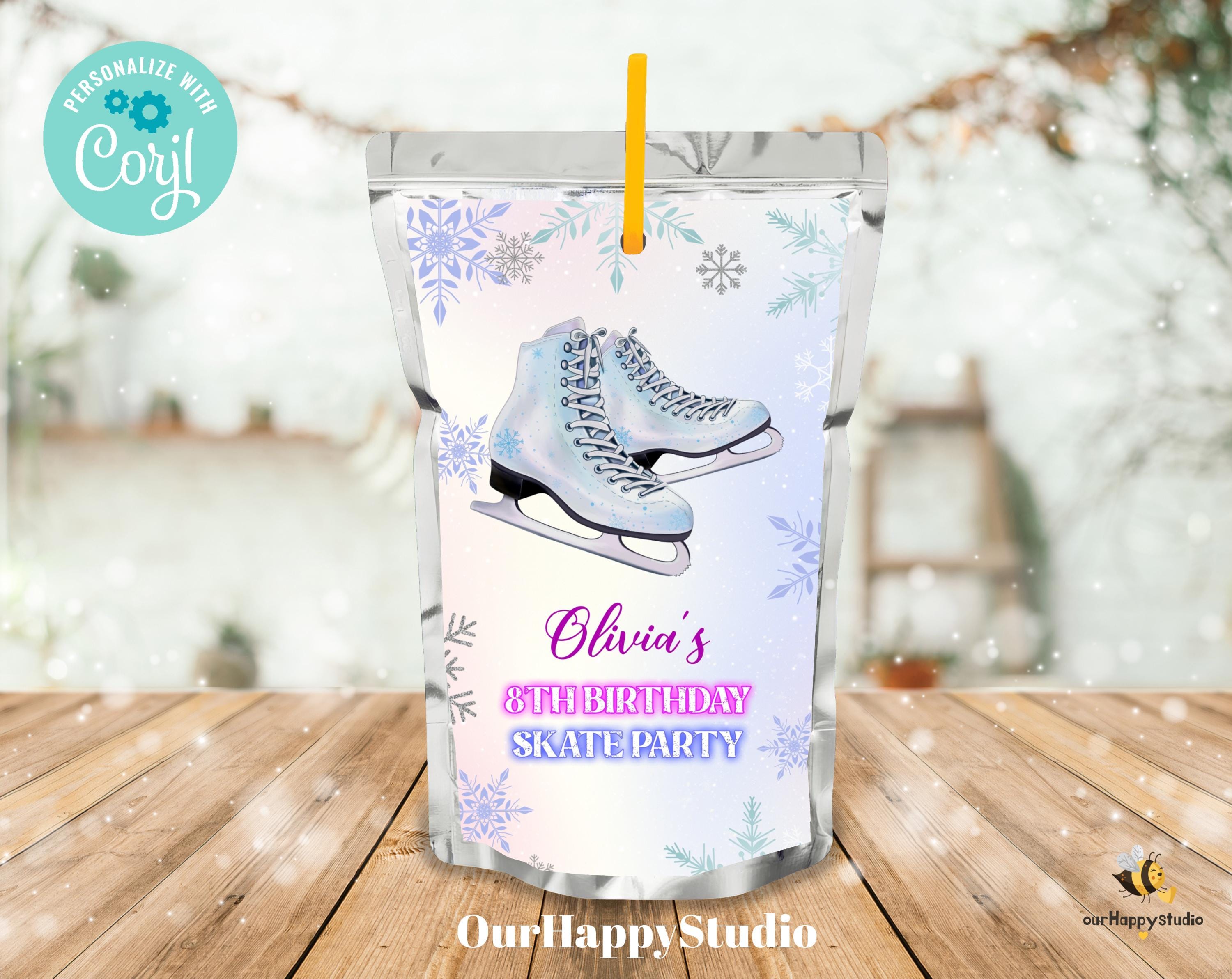 Editable Ice Skating Juice Pouch Labels Glow Party Juice Label Glow Ice ...