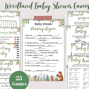 Woodland Animals baby shower Games bundle, Forest animals baby shower package, Printable baby shower games WL01