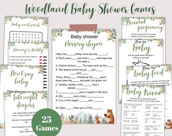 Woodland Animals baby shower Games bundle, Forest animals baby shower package, Printable baby shower games WL01