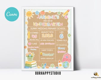 Editable First Day of Kindergarten Sign Template (Digital Download)