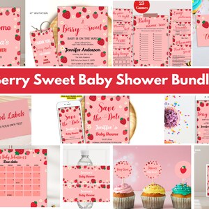 Editable Strawberry baby shower bundle, Berry baby shower package, Printable berry sweet baby shower games bundle
