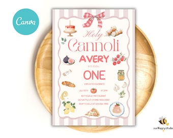 Editable Holy Cannoli first birthday invitation Italian pasta meatball birthday party 1st birthday party template Holy Ravioli birthday ITB2