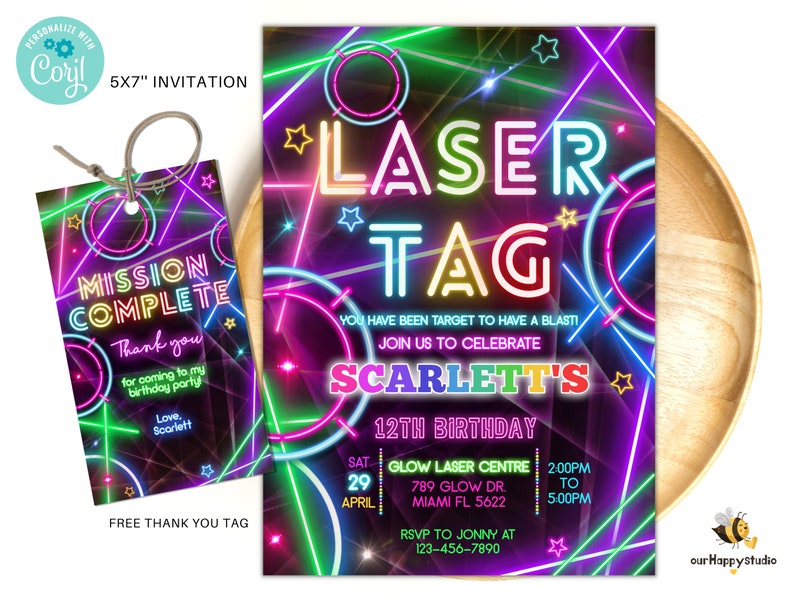 Editable Laser Tag Party Invitation Neon Birthday Party Invite Etsy