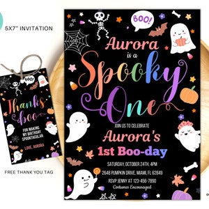Editable Spooky one Ghost Halloween 1st birthday party invite cute pink ghost 1st birthday invitation spooktacular 1st party SP02