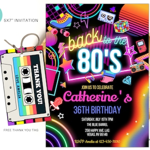 Editable 80s Birthday Party Invitation back to the 80s Neon party glow dance disco 2000s birthday 90s instant download BT03 image 1