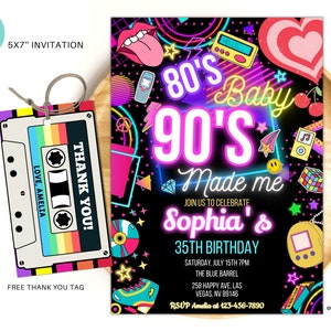 Editable 80S Baby 90s Made Me Birthday Party Invitation back to the 90s Neon party glow dance disco 2000s birthday 90s instant download 01