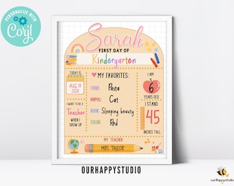 Editable First Day Kindergarten Sign, Back to School Template (Digital Download) B4