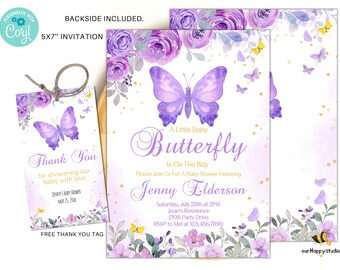 Editable Purple Butterfly Baby Shower Invitation (Digital Download)