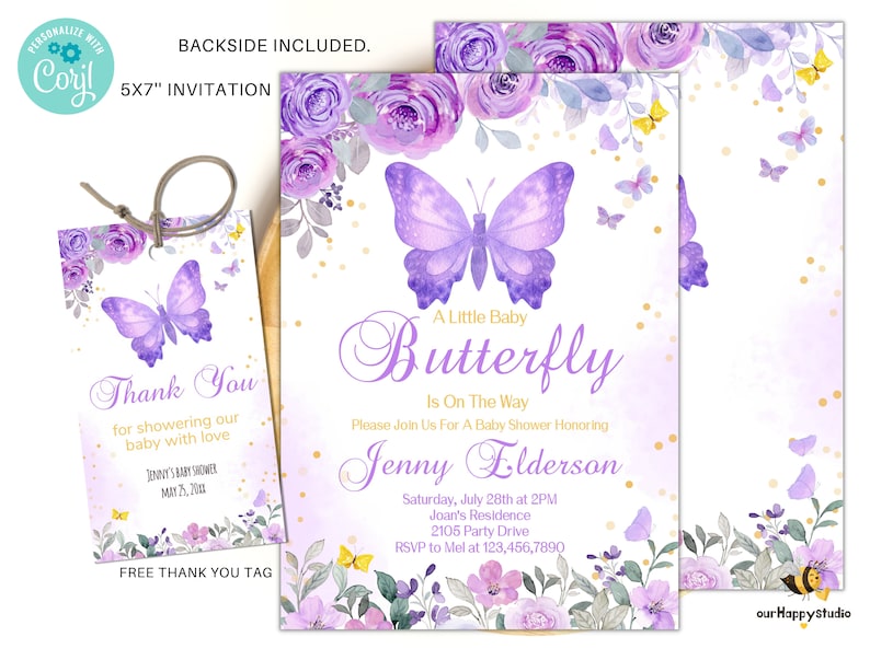 Editable Butterfly Baby Shower Invitation Printable Purple Etsy