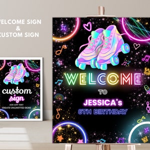 Editable Roller Skating Welcome Sign, Skating party custom sign, Roller party Welcome banner, Skating party banner