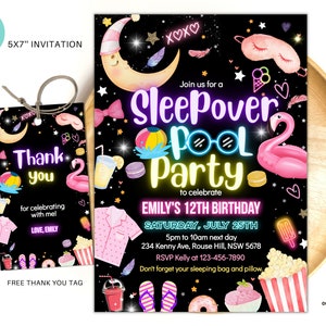 Bearbeitbare Sleepover Pool Geburtstagseinladung Slumber Party Geburtstagseinladung Pinkes Mädchen Spa Tween Teen Pool Party digitaler Download Vorlage SP01