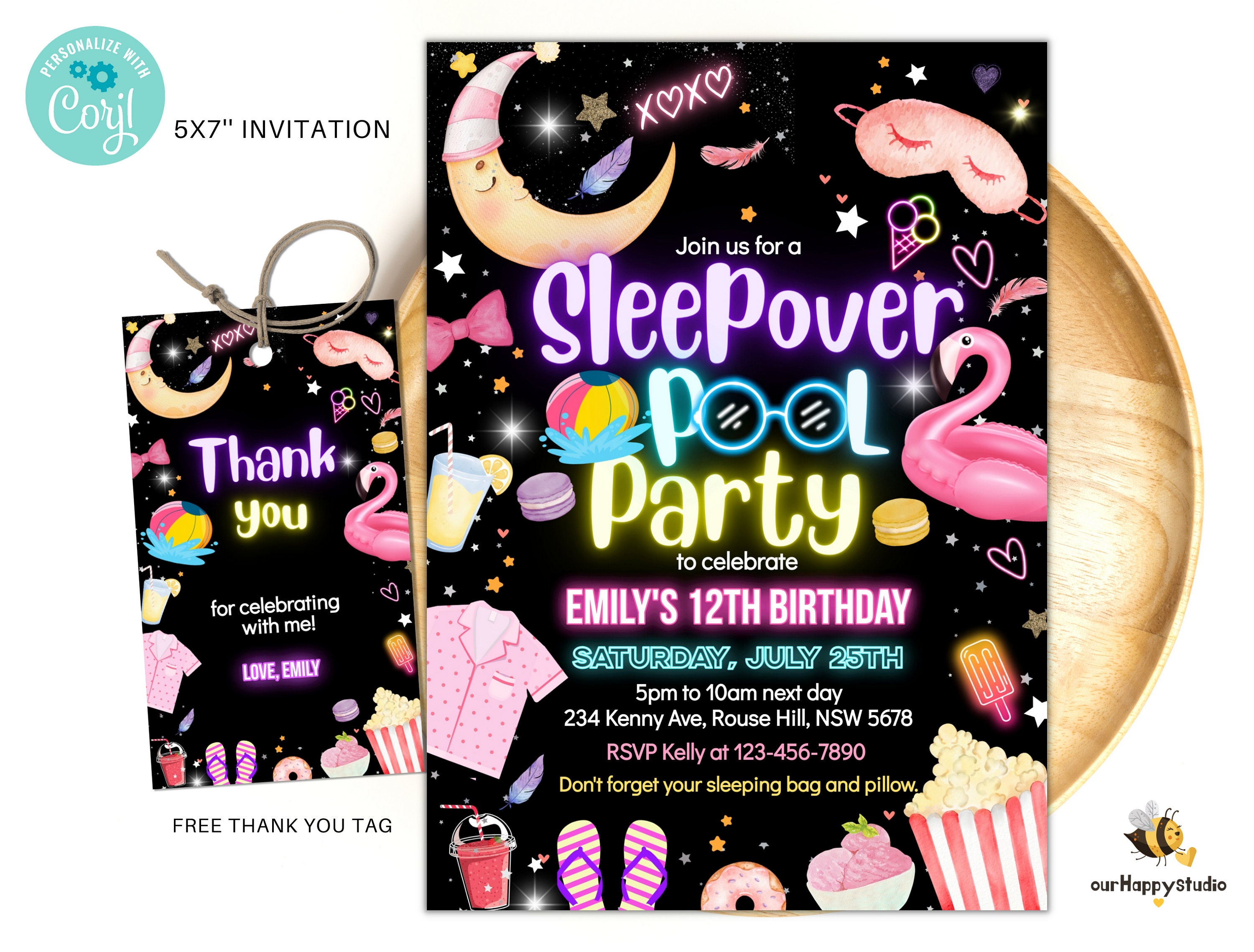 Editable Sleepover Pool Party Invitation Spa Birthday Theme digital 