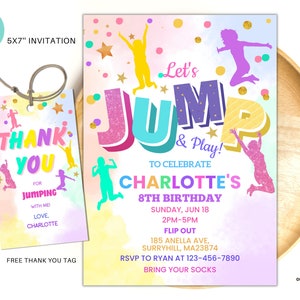 Jump Invitation Editable Jump Birthday Invite Trampoline Party Bounce House Jump Party Let&#39;s Jump Girl birthday party printable template 02
