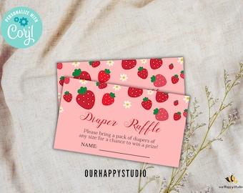 Editable Berry sweet Baby Shower diaper raffle ticket, Berry diaper raffle baby shower game printable instant download Strawberry baby