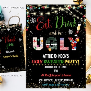 Editable Ugly Sweater Party Invitation, Christmas Rustic ugly Sweater Invite, Ugly Sweater party invite instant download 01
