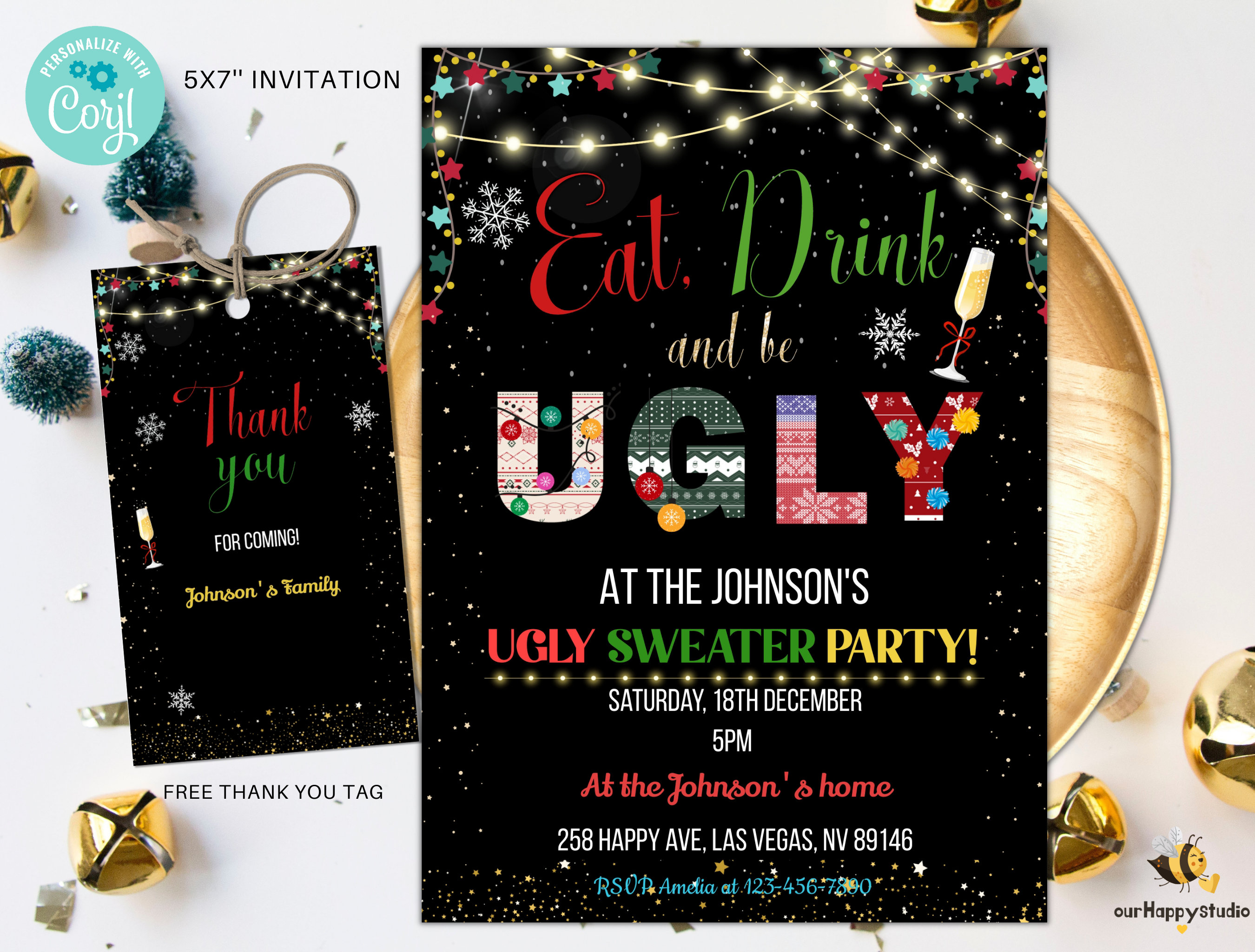 Ugly Christmas Sweater Party Invitation Editable Template, Holiday Off –  Puff Paper Co