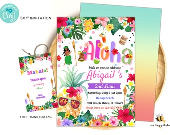 Editable Luau Birthday Invitation, Tropical Pool Party (Digital Download)