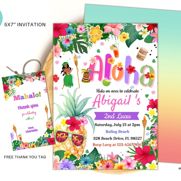 Editable Hawaiian Luau Birthday Invitation, Luau Party, Luau 1st 2rd birthday pool party instant download H02