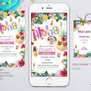 Editable Hawaiian Luau Birthday Electronic Invitation, Luau Party, Luau 1st 2rd birthday pool party evite instant download H01