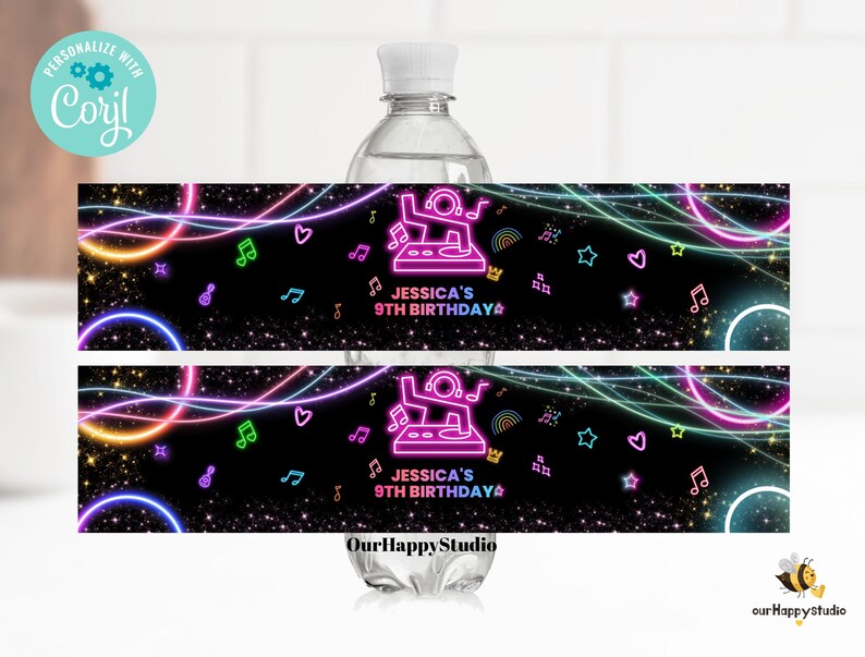 Editable DJ Dance Party Birthday Invitation, Glow Gender Neutral Invite, Neon Disco Party Template, Glow Dance Party Invite instant download image 7