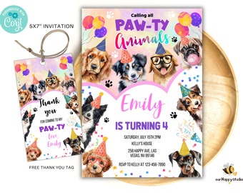 Editable Dogs Birthday Party invitation template pawty pets animals party invitation, Puppy birthday invitation puppy instant download