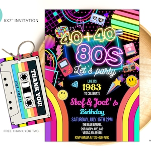 Editierbares 80er Geburtstagsparty-Einladung back to the 80er Paar Neon Party Glow Dance Disco 2000er Geburtstag 90er Jahre sofort download