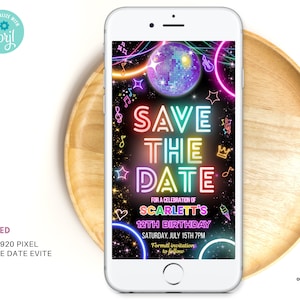 Editable Save The Date template, Disco party digital save the date download, Dance birthday Electronic save the date Instant download 01