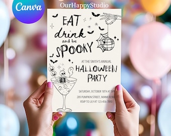 Hand Drawn Halloween Party Invitation, Editable Halloween Costume Party Printable Invite, Whimsical Hand Drawn Halloween Party Invite HHW01