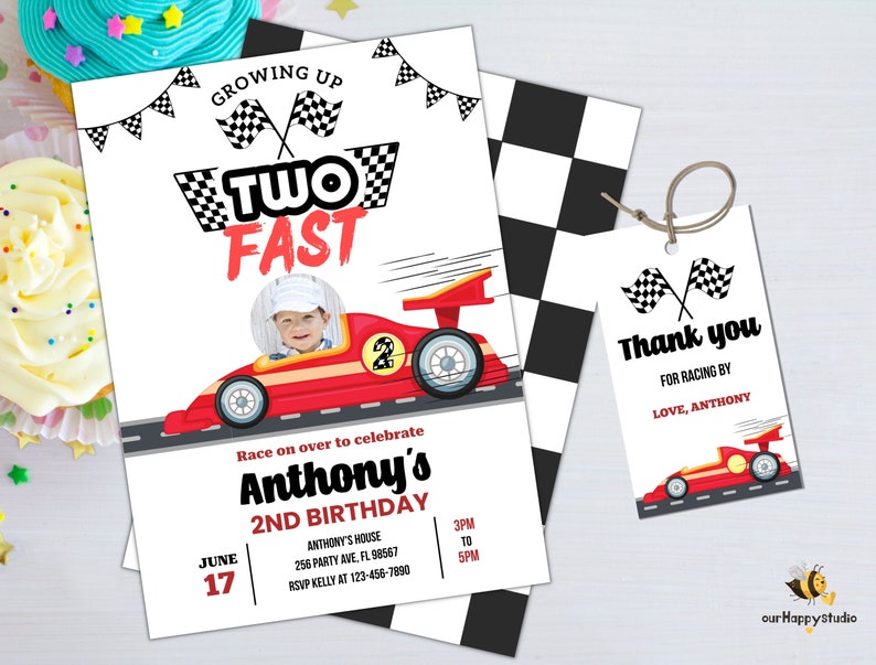 Editable Two fast invitation with photo Two fast boy car racing invites 2nd Birthday Party Invite Race Car Party instant download c01 image 5