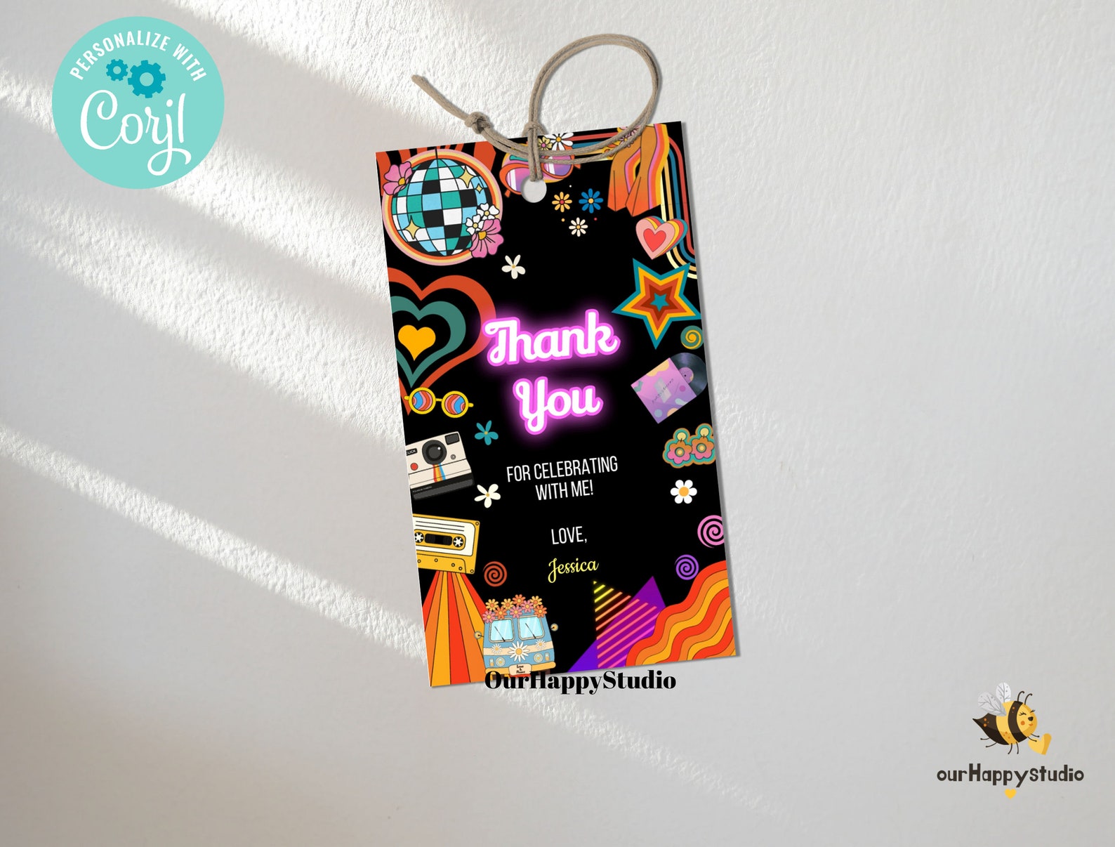 Editable 70s Thank You Tag 70s Birthday Party Favor Label Printable ...