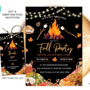 Editable Fall party invitation, Fall harvest party text invitation, Fall event flyer, Fall festival invite, Bonfire invite Evite FP02