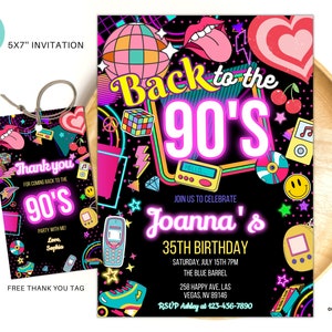 Editable 90s Birthday Party Invitation back to the 90s Neon party glow dance disco 2000s birthday 90s instant download 02