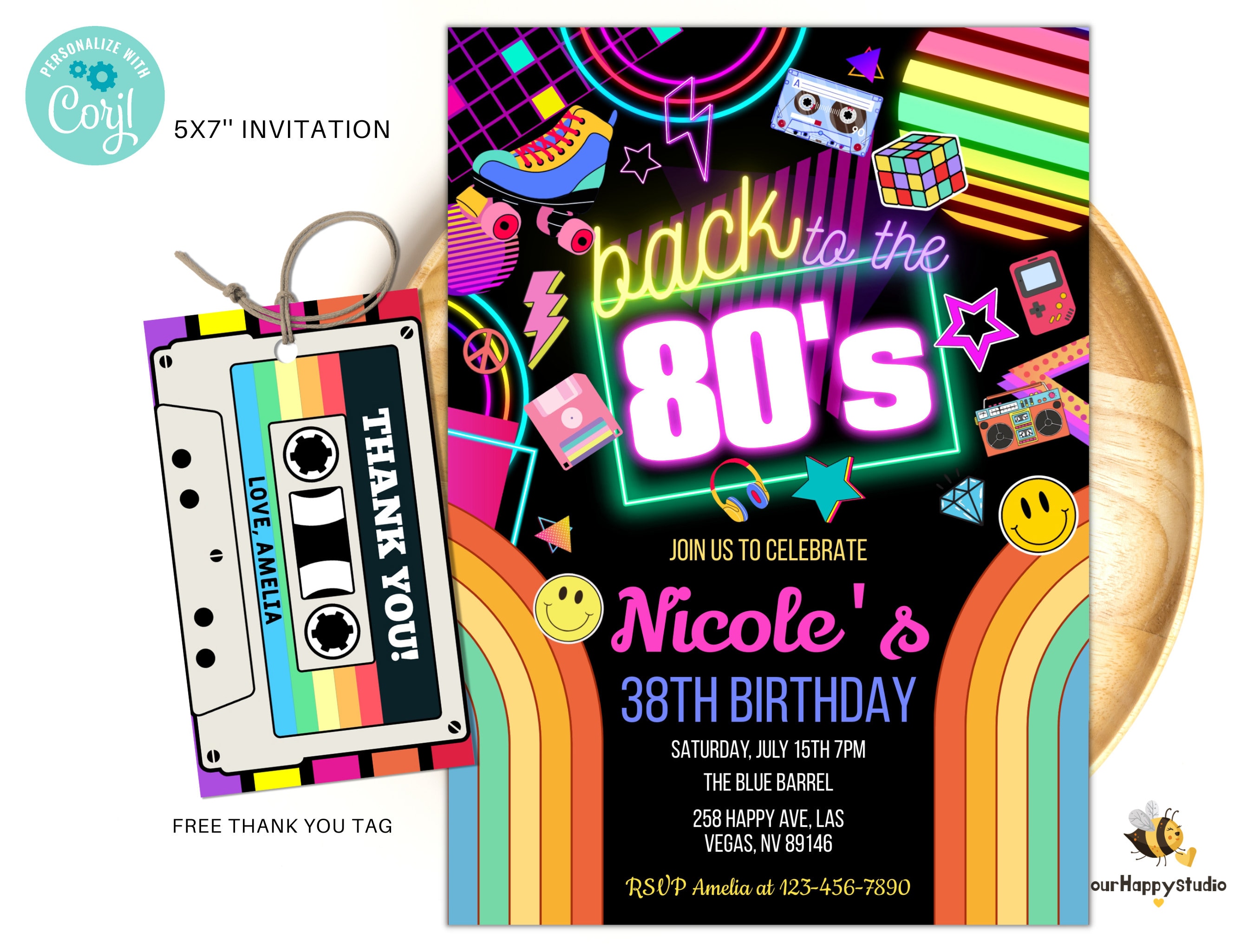 Editable 80s Birthday Party Invitation Back to the 80s Neon Etsy