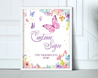 Letreros personalizados de mariposas, letreros personalizados para baby shower, plantilla de letrero editable de mariposas, letrero de ducha imprimible, plantilla de letrero personalizado de 3 tamaños 03A