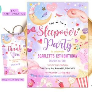 Editable Sleepover birthday invite Slumber party birthday invitation Pink girl Spa tween teen digital download template 5x7, 4x6 S05