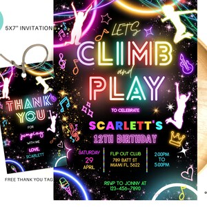 Invito di compleanno per feste di arrampicata e gioco modificabile, inviti neutri per feste con trampolino luminoso, festa con castello gonfiabile, festa di arrampicata modificabile CP01