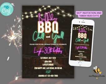 Editable BBQ Birthday Invitation Birthday Cookout invitation template Adult Barbeque birthday invitation BBQ Evite Instant download BQ02