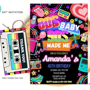 Editable 80S Baby 90s Made Me Birthday Party Invitation back to the 90s Neon party glow dance disco 2000s birthday 90s instant download 04