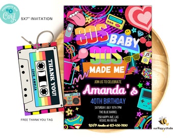 Editable 80S Baby 90s Made Me Birthday Party Invitation back to the 90s Neon party glow dance disco 2000s birthday 90s instant download 04