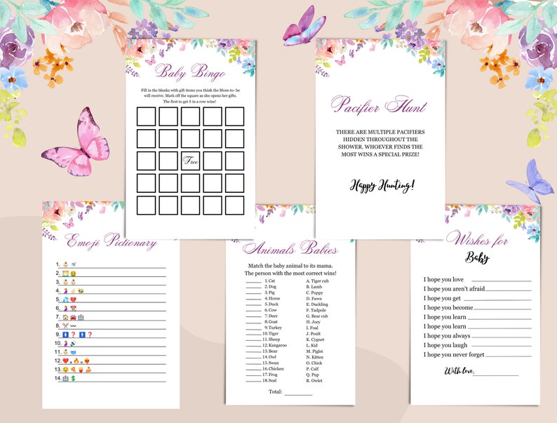 Butterfly Baby Shower Game Spring Baby Shower Game Bundle Etsy