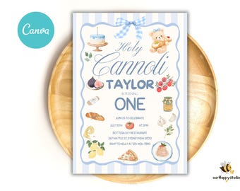 Editable Holy Cannoli first birthday invitation Italian pasta meatball birthday party 1st birthday party template Holy Ravioli birthday ITB3
