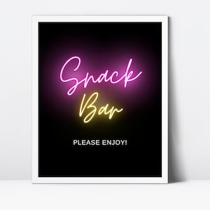 Neon Snack Bar Sign, Late Night Snack Wedding Sign, Znaki na stołach z jedzeniem, znaki na stołach na przyjęcia urodzinowe 8x10, świecący znak na przyjęcie 01