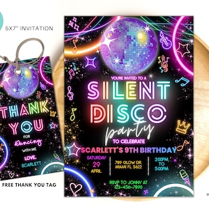 Editable Silent Disco Party Birthday Invitation, Silent Disco Gender Neutral Invites, Dance Party Template, Instant download 01